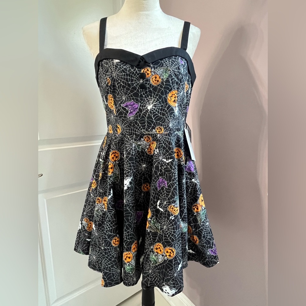 Hell Bunny Medium Black Halloween Print Strapped Midi Dress
